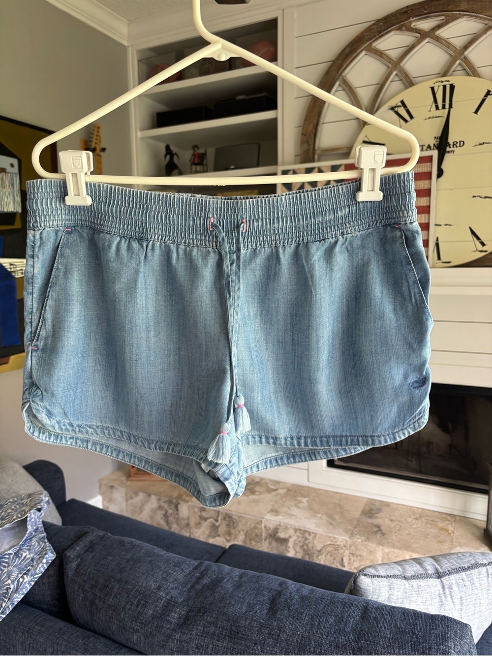 Vineyard Vines Light Blue Denim-Style High Waist Drawstring Shorts